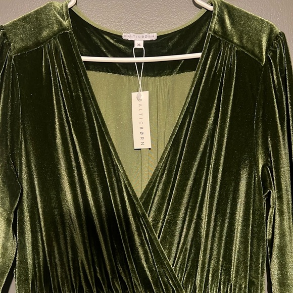 Baltic Born Long Sleeve Velvet Dress in Olive Green - Picture 4 of 7